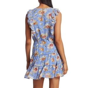 PAIGE Barbarella Silk Floral Mini Dress Dream Blue Poppy Meadow Womens Medium